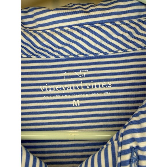 Vineyard Vines Performance Polo Shirt Men Medium Blue White Striped Stretch Golf - Picture 3 of 6